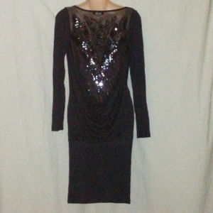 SONIA FORTUNA S Black Sequin Mesh Jersey Dress